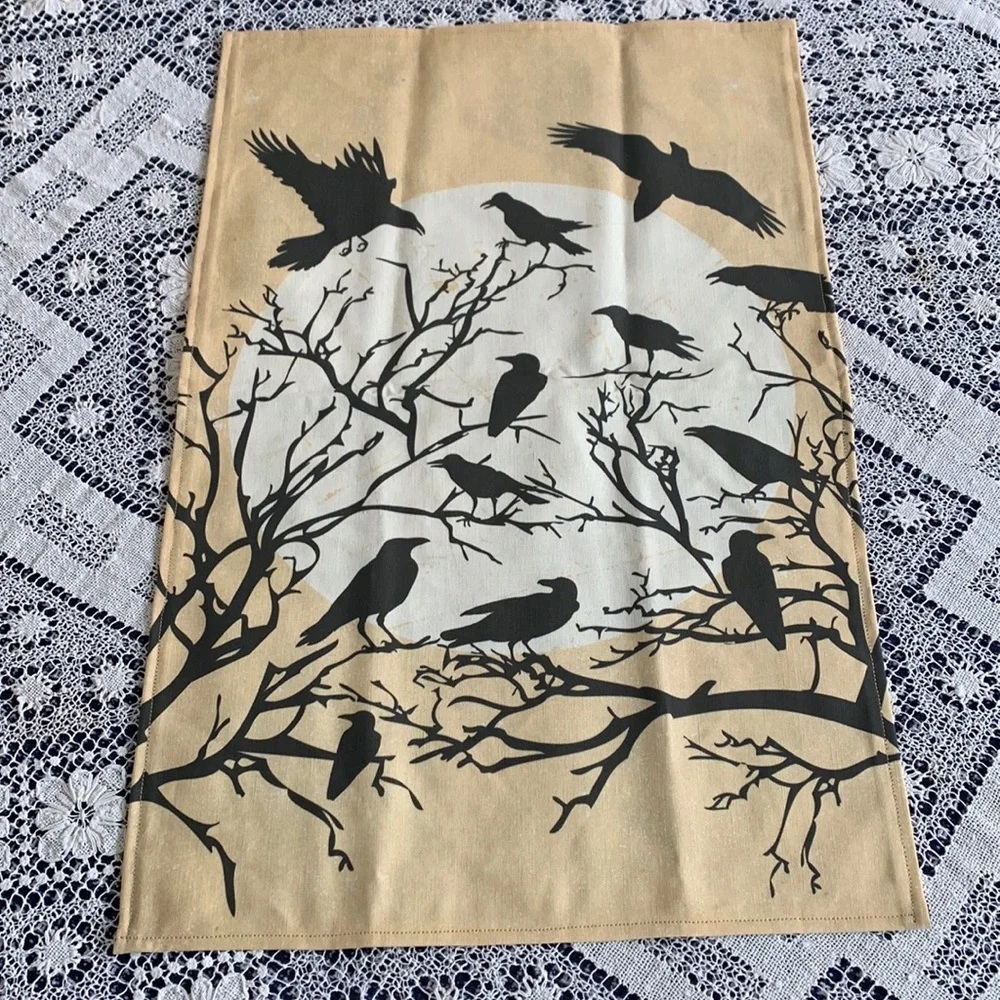 Brand new Raven flock tea towel handmade 16”x24”